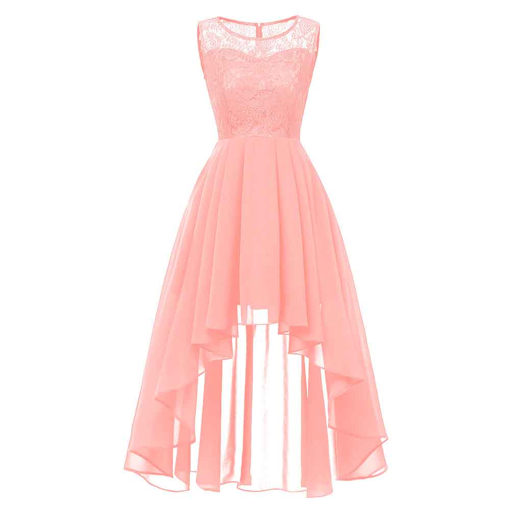 Women's Floral Lace Chiffon Bridesmaid Dress High low Party Dress