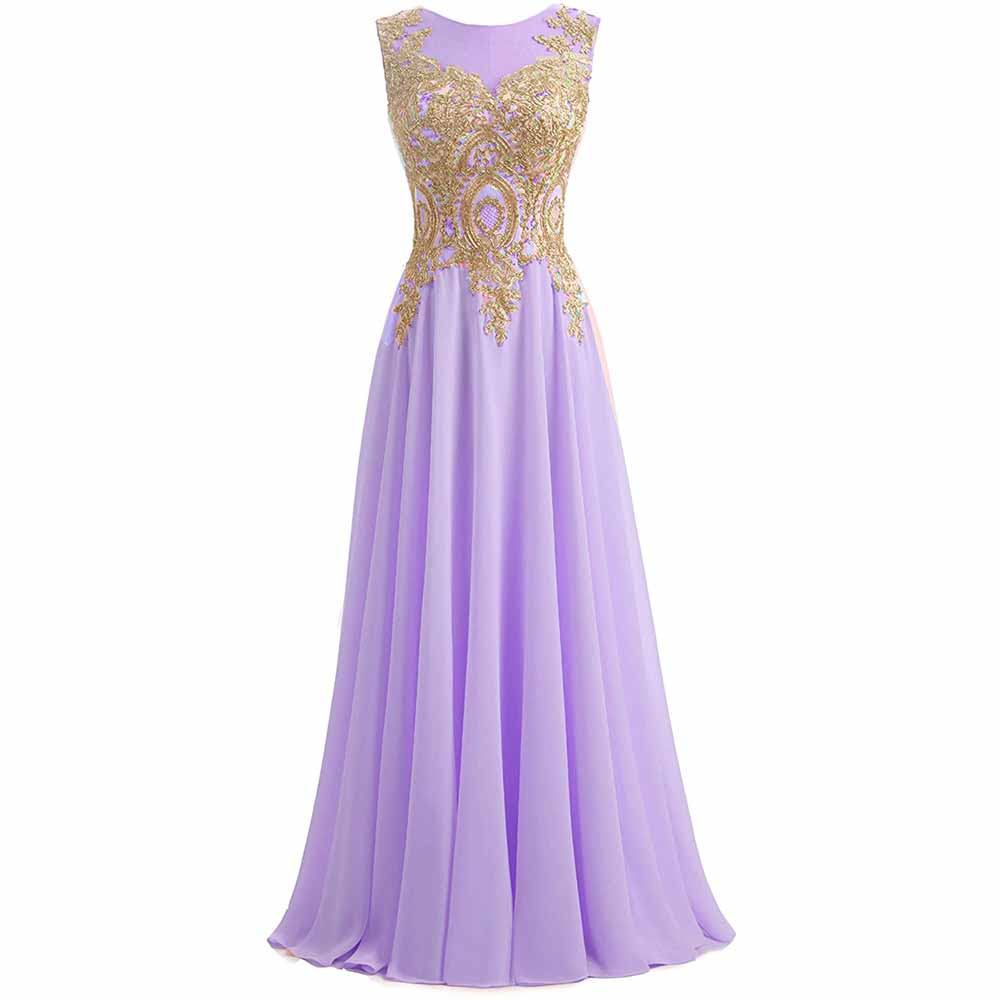 Gold Lace A Line Long Chiffon Women Formal Corset Prom Evening Dresses