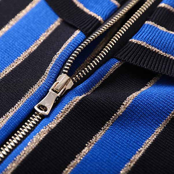 Women's long sleeve knit mini dress blue striped elegant dress