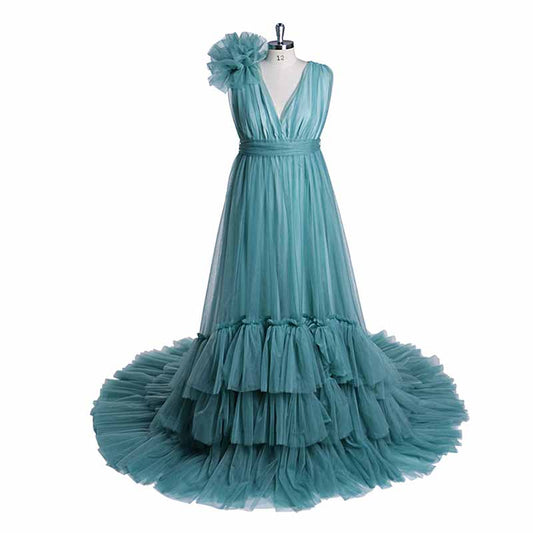 Maternity Mesh Flower Dress Sleeveless Gown