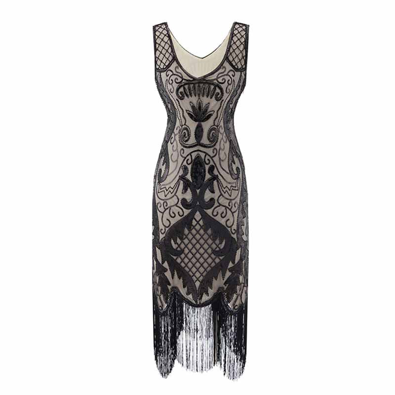 Women's Flapper Dresses 1920s V Neck Beaded Fringed Great Gatsby Dress