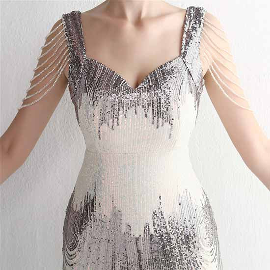 Women's Sexy Bodycon Sequin Gown Evening Dress with Slit