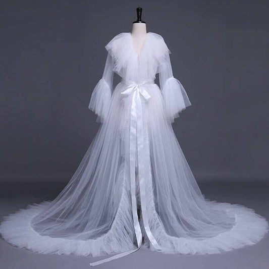 Perspective Sheer Long Robe Puffy Tulle Robe Sheer for Maternity