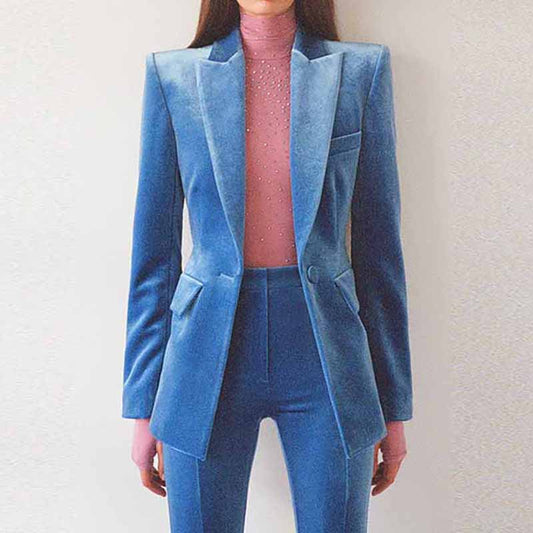 Women Velvet Blazer + Flare Trousers Suit Fashion Pant Suits