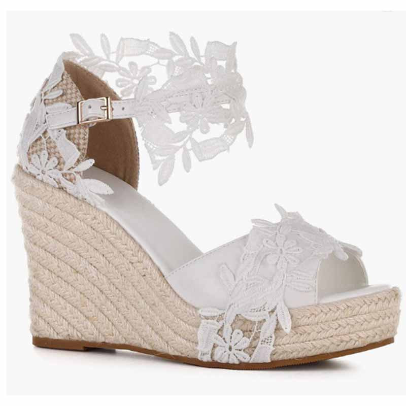 Women's Platform Sandals Wedge Open Toe Ankle Strap lace Wedding Bridesmaid Shoes