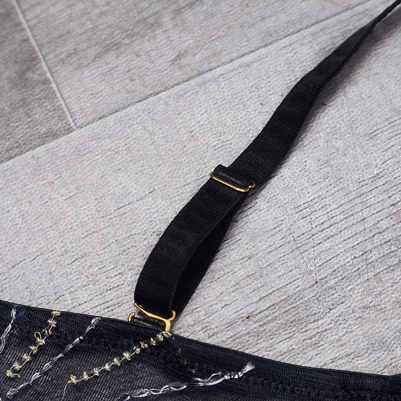 Women Black Flocked Velve Embellished Mesh Bralet Crop Top