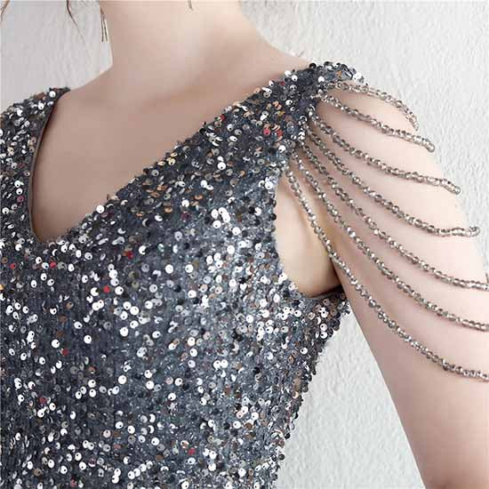 Womens Party Dress Sequins V-Neck Long Dress Formal Evening Prom Gowns S-4XL