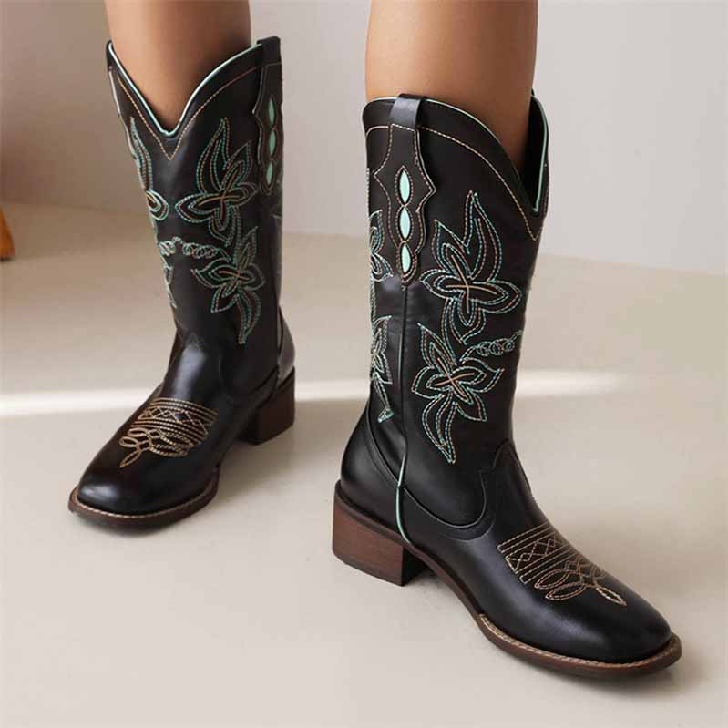 Women's Western Cowgirl Cowboy Boots Wide Calf Embroidered Boot