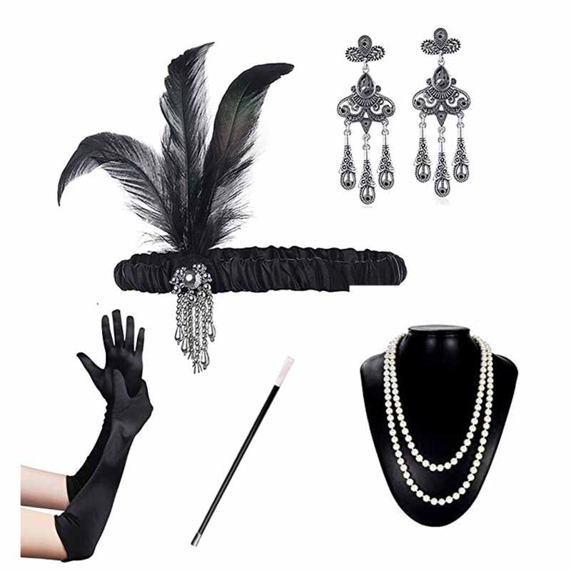 1920s Flapper Dress Accessories Gatsby Costume Accessories Set 20s