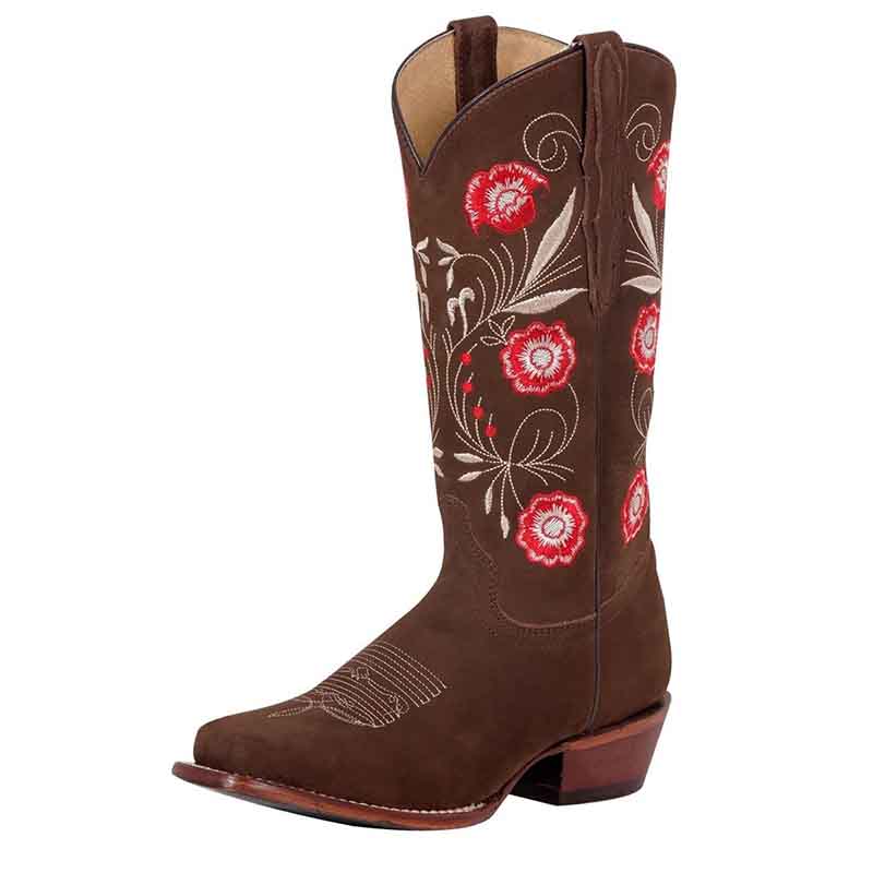 Women's Flower Floral Square Toe Cowgirl Boots