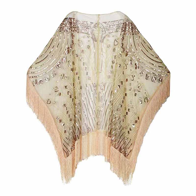 1920s Sequin Beaded Shawl Wraps Fringed Evening Cape Scarf for Wedding