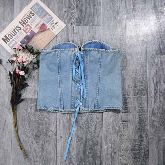 Corset Bustier Crop Top Blouse Lace Up Strapless Bra Camisole