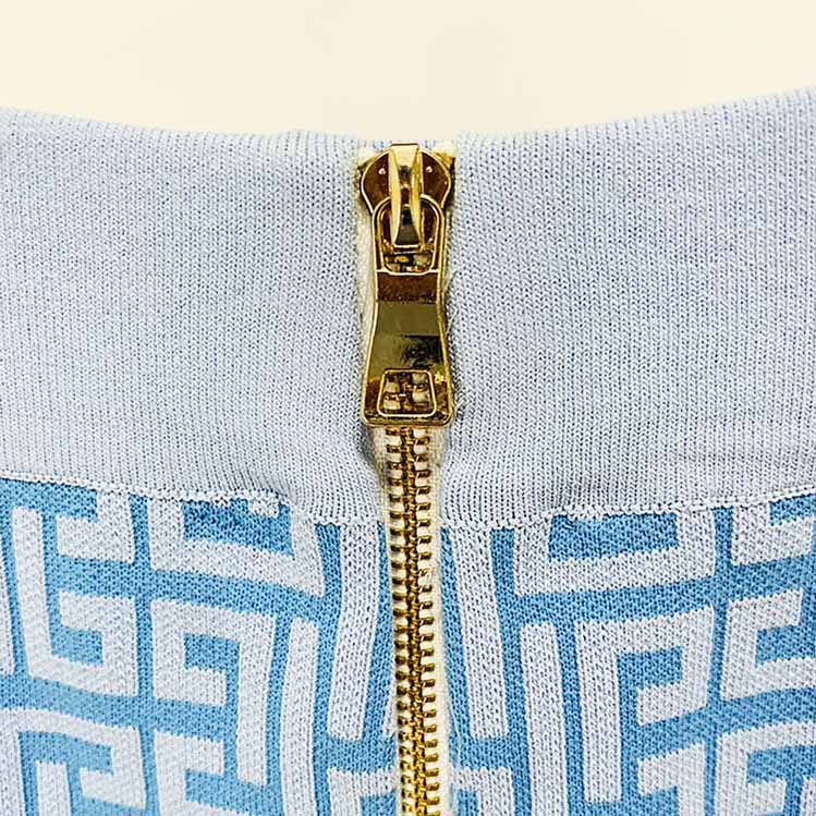 Light Blue Long Sleeves Ribbed Pantsuits Two Piece Sets