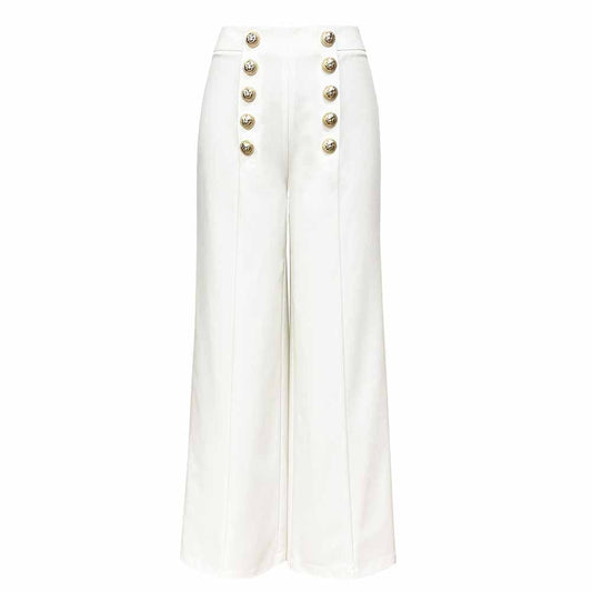 High Waist Wide Leg Pants With Gold Button Trousers