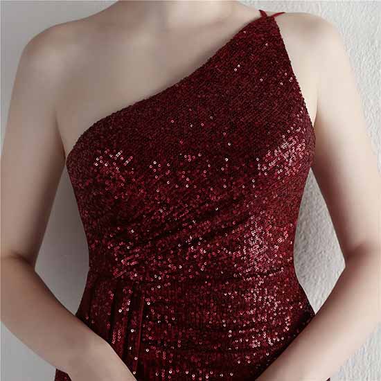 Women's Shinny Sequin Long Evening Dress One Shoulder Prom Gown