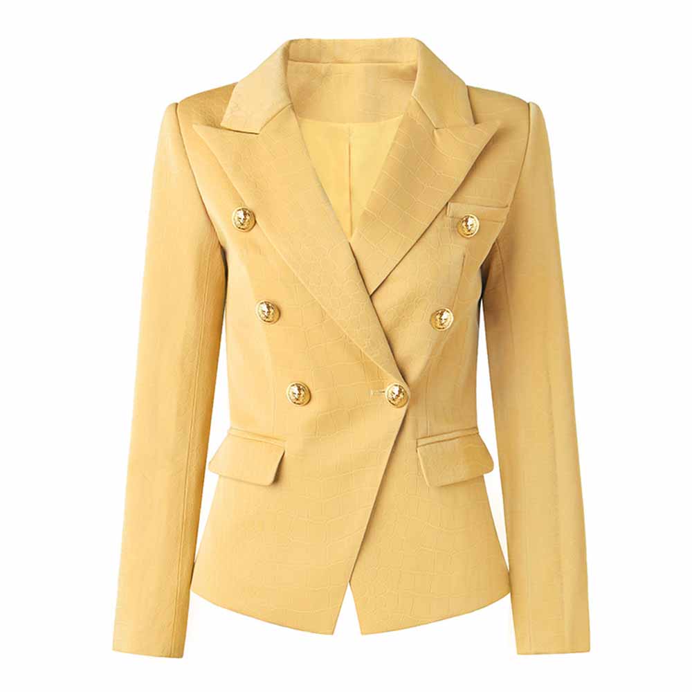 Women Velvet Yellow Double Breasted Blazer Gold Buttons Jacket Sd Dresscode And Fashiontrends 3300