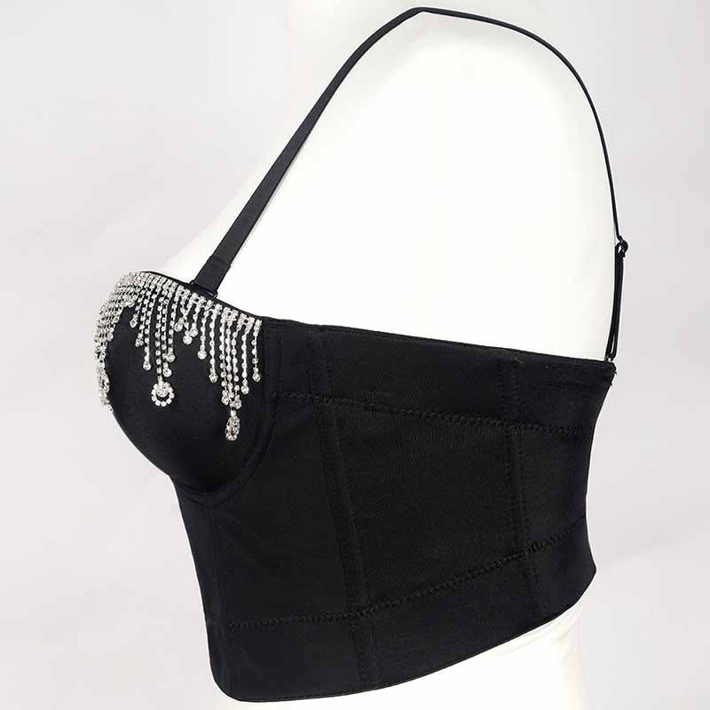 Women's Rhinestone Punk Bustier Crop Top Push Up Party Club Corset Top Bra