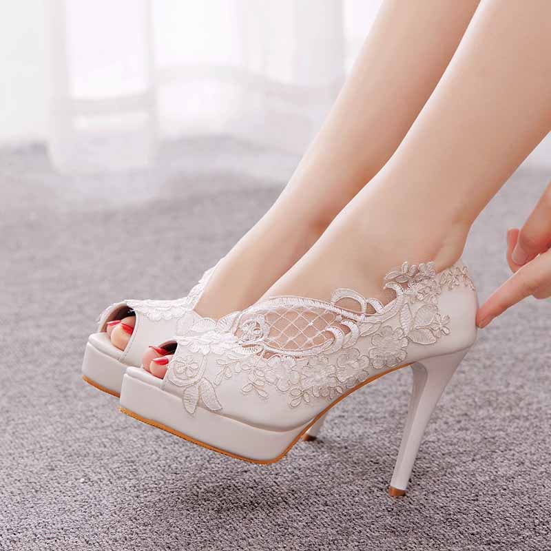 Womens Open Toe Lace Wedding Shoes Bridal Platform Sandals