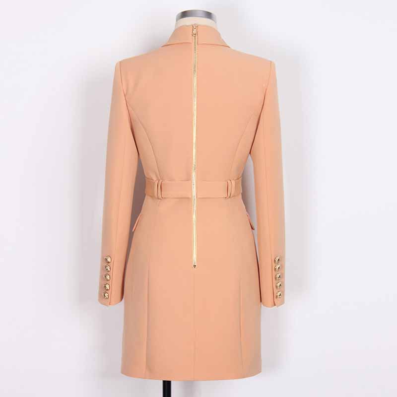 Women double breasted coat dress mid-length blazer dress with belt