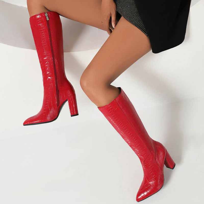Women Colorful Boots Over The Knee Block Heel Zipper Boots