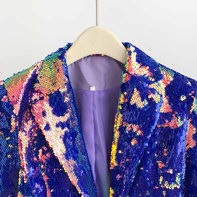 Women Sequin Blazer Colorful Glitter Coat Party Jacket