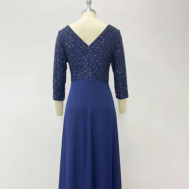 Elegant V-Neck Long Sleeve Sequin Stretch Evening Party Dress