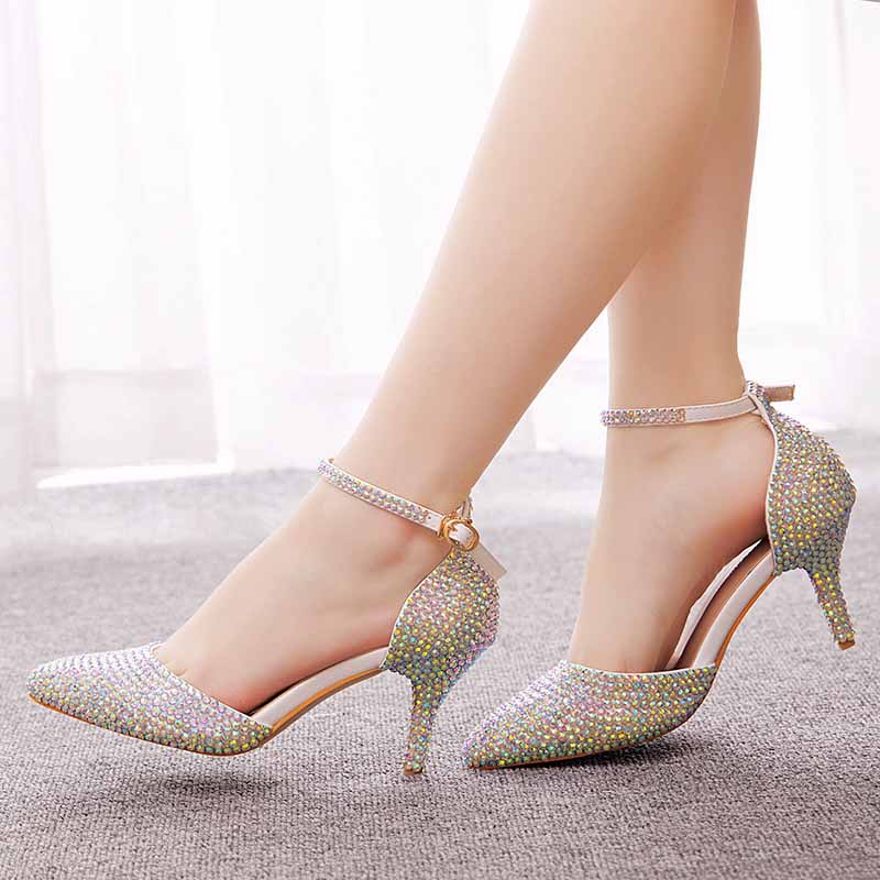 Women's High Heels Dress Rhinestones Closed Toe Pumps Shoes 1.97" 2.76"