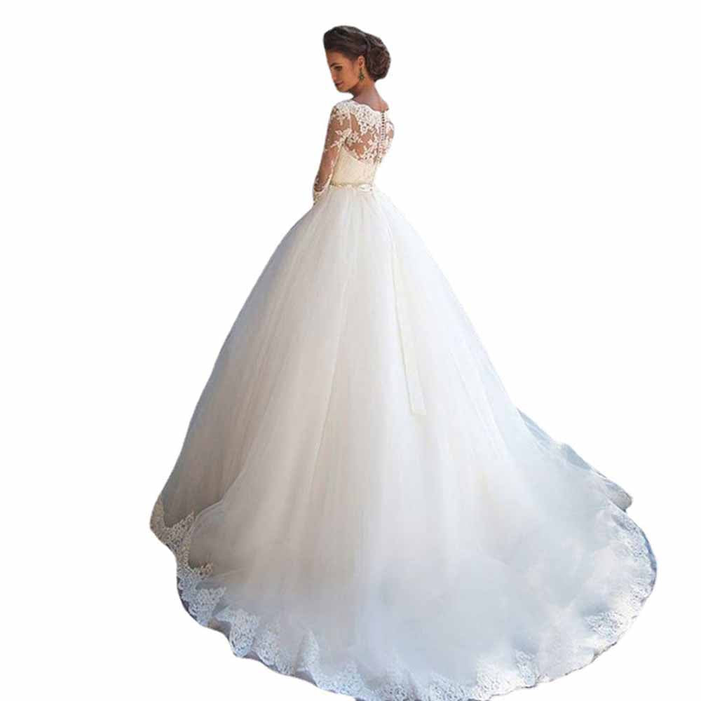 A-Line/Princess Tulle Lace V-neck 1/2 Sleeves Sweep Brush Train Wedding Dresses