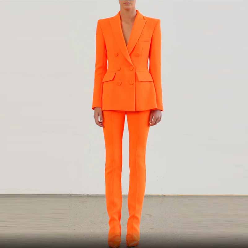 Women's Orange Double Breasted 2 Piece Pant Suit Sizes 6-14 – SD