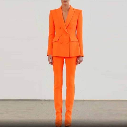 Women's Orange Double Breasted 2 Piece Pant Suit Sizes 6-14