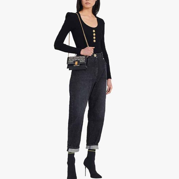 Women Ribbed Black Long Sleeve Bodysuit Tops One Piece Bodycon Jumpsuit