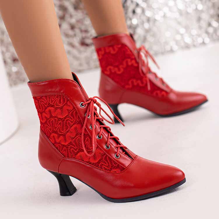 Women's Lace-up Ankle Bootie low heel Boots Plus Size Shoes