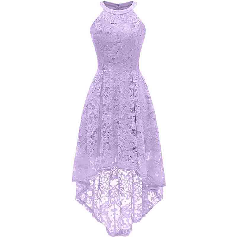 Women's Halter Floral Lace Cocktail Party Dress Hi-Lo Bridesmaid Dress