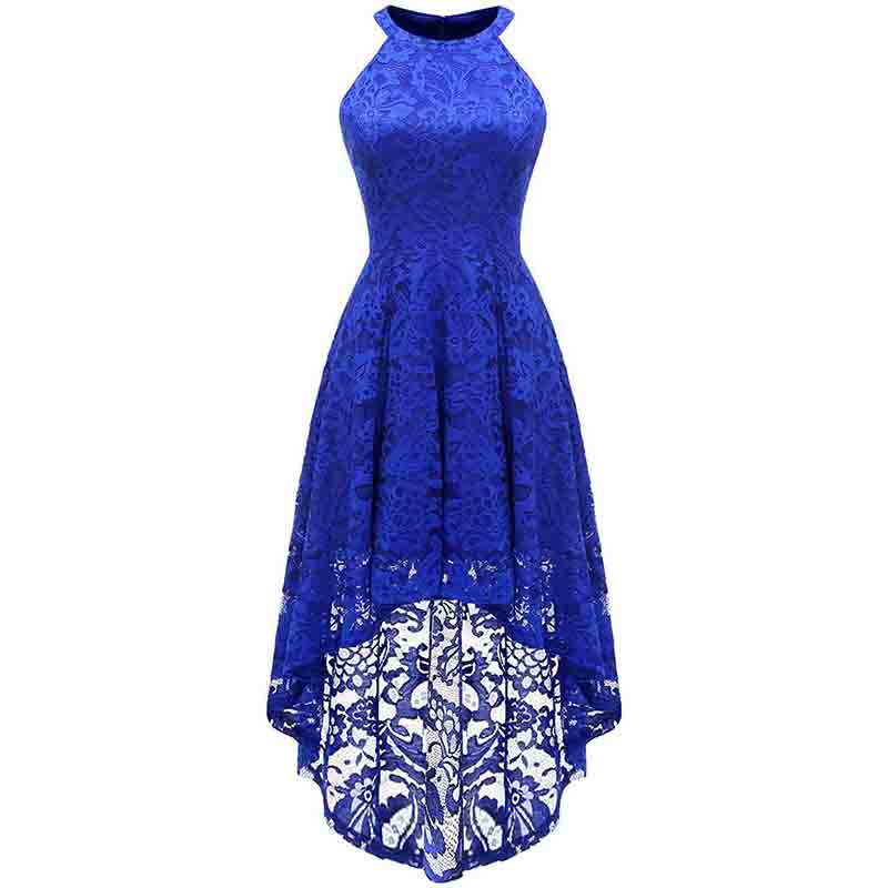 Women's Halter Floral Lace Cocktail Party Dress Hi-Lo Bridesmaid Dress