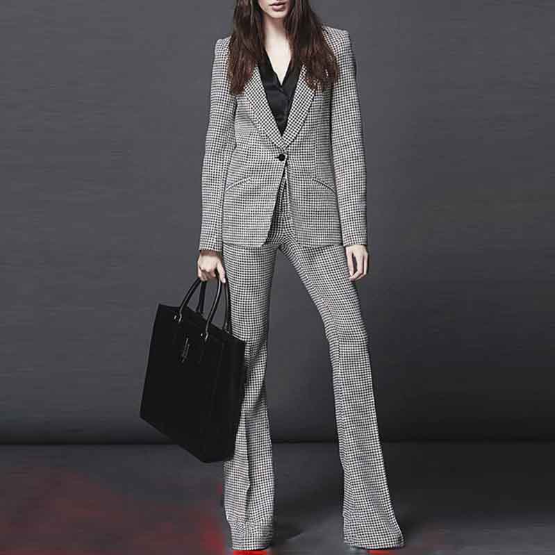 Checked Suits for Women Fashion 2 Pieces Flared Trousers Set