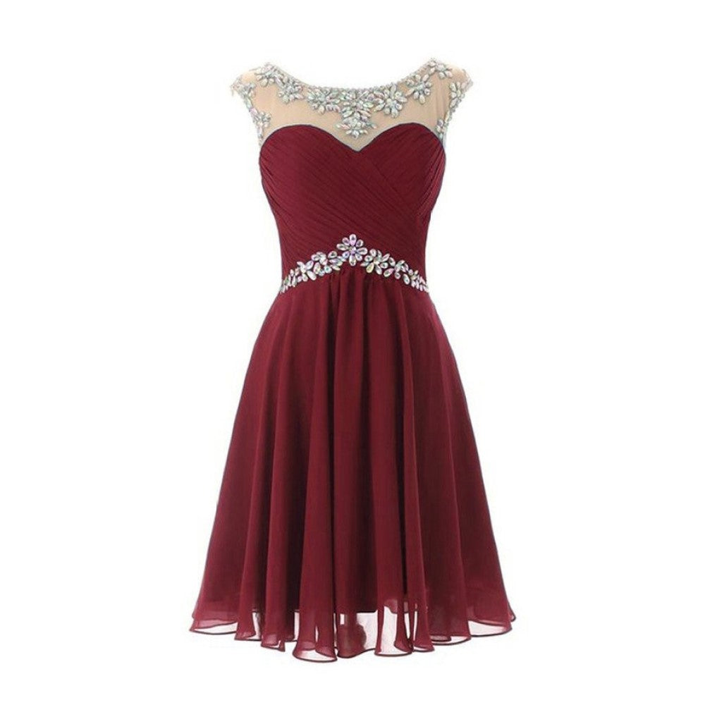sd-hk Women Short Bridesmaid Dress Lace Hollow Out Mini Party Dress