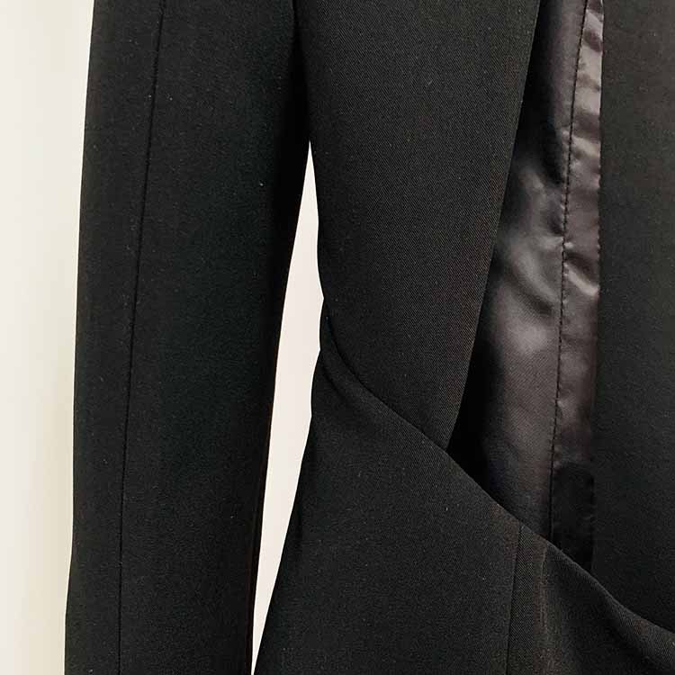 Women Deep V Rhinestone Blazer in Black Backless Coat Dress