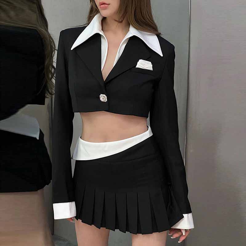 Ladies Black Short Blazer + Black Skirt 2 Pieces Set Mini Skirt Suits SD Dresscode & Fashiontrends Ladies Black Short Blazer + Black Skirt 2 Pieces Set Mini Skirt Suits SD Dresscode & Fashiontrends