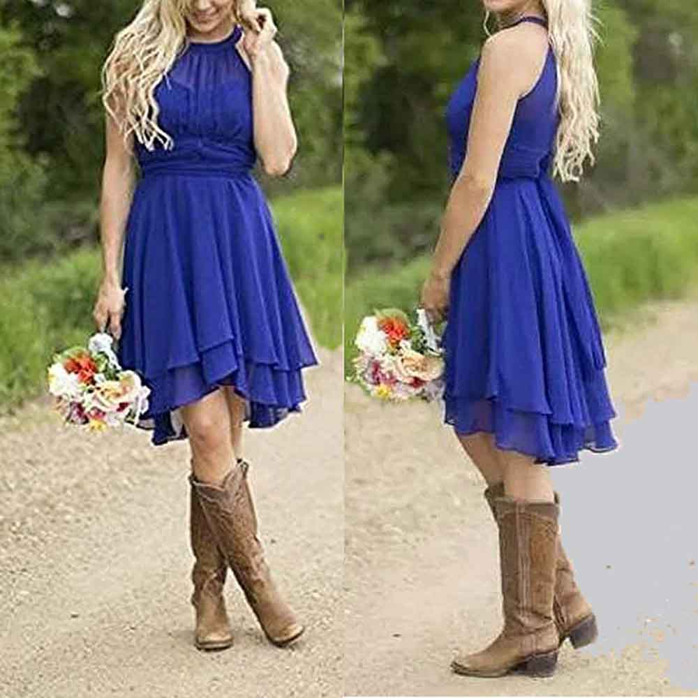 Chic Halter Chiffon Wedding Guest Dress | Cowgirl Bridesmaid Dress for Rustic Wedding | SD Dresscode & Fashiontrends Chic Halter Chiffon Wedding Guest Dress | Cowgirl Bridesmaid Dress for Rustic Wedding | SD Dresscode & Fashiontrends