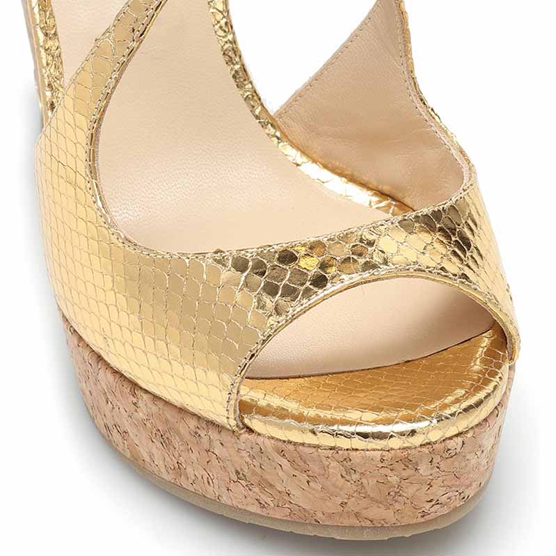 Gold Wedges for Women Peep-toe Buckle Wedge Sandals