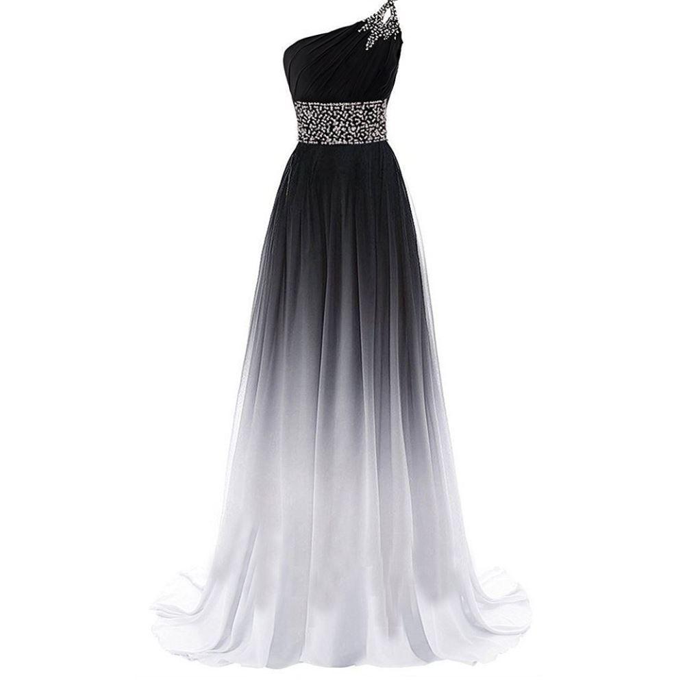 Gradient Formal Evening Gowns Beaded Ombre Chiffon Long Prom Dresses