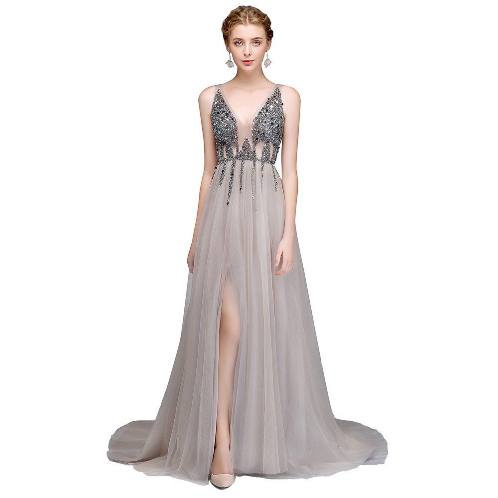 sd-hk Women Long Prom Gowns V Neck Sleeveless Evening Maxi Dress