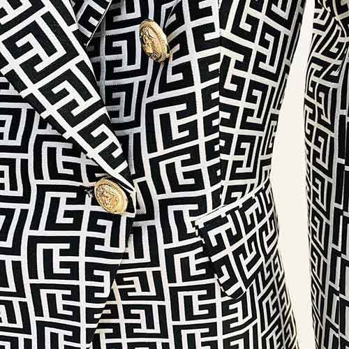 Women's Golden Lion Buttons Maze Pattern Fitted Blazer Jacket