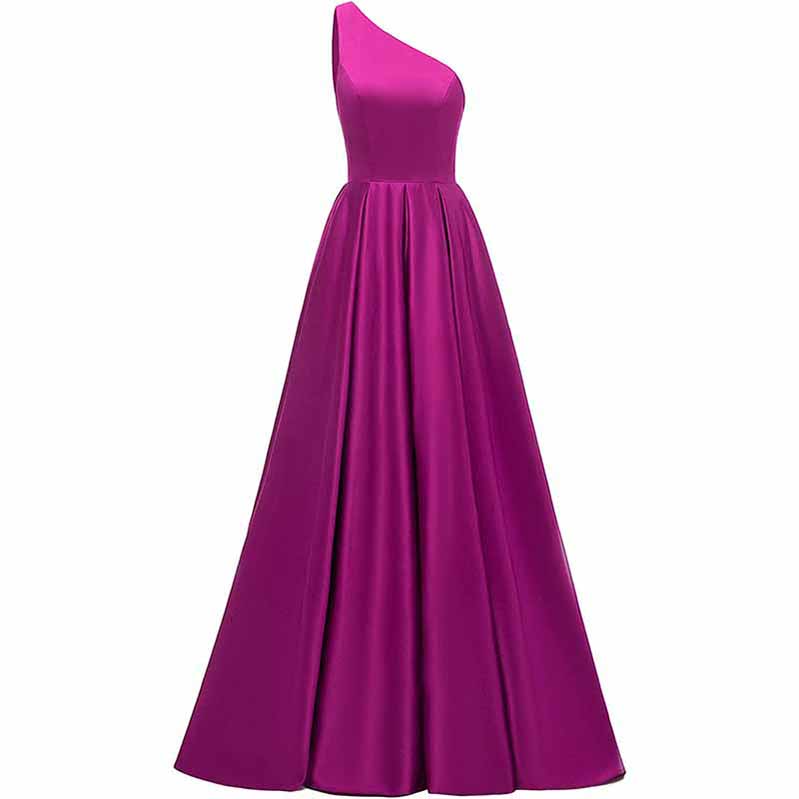 Women's One Shoulder Prom Dress Long Satin Formal Evening Ball Wedding Gowns
