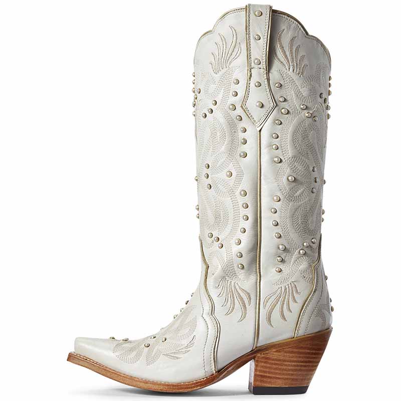 Women's White Floral Embroidery Western Boot Snip Toe Boots