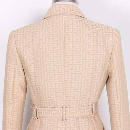 Women's Camel Pantsuit Gold Button Tie Belt Double Breasted Two Pieces Jacquard Suit
