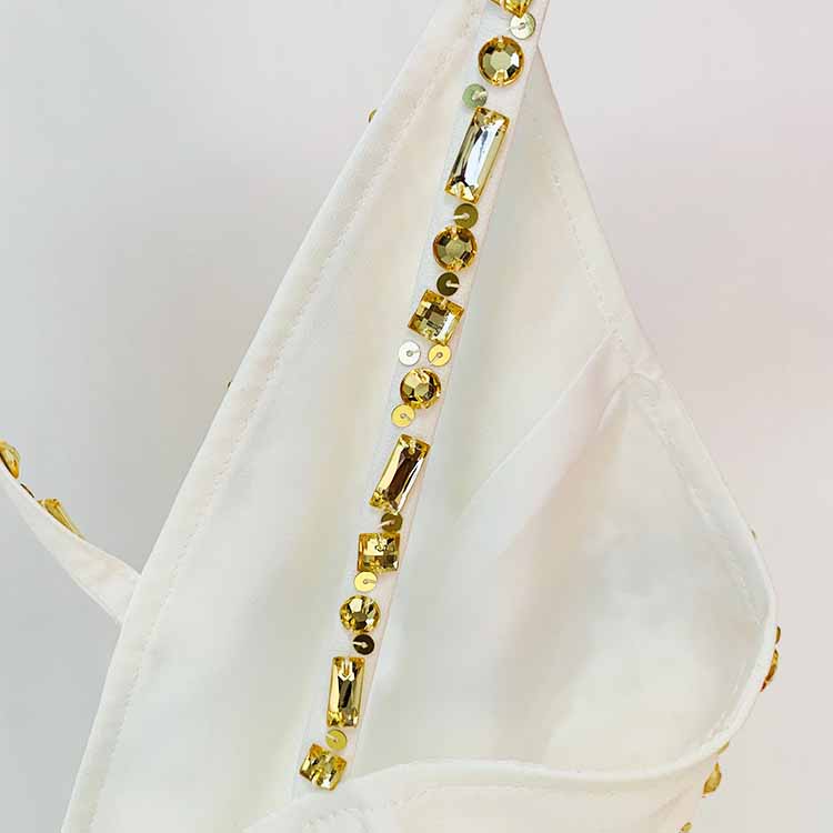 Classy Charm Gold Sequin Sleeveless Jumpsuit Spaghetti Strap One Piece White Romper