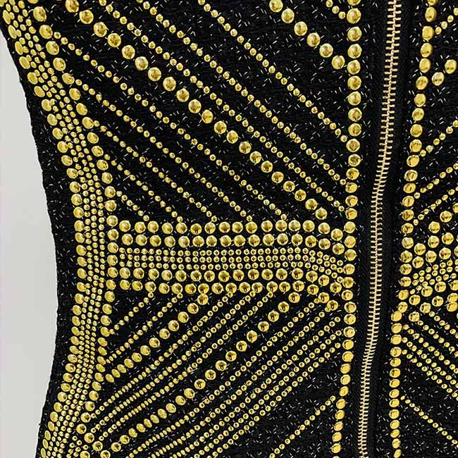 Women Sleeveless Metal Sheet Bodycon Dress Rhinestone Minidress