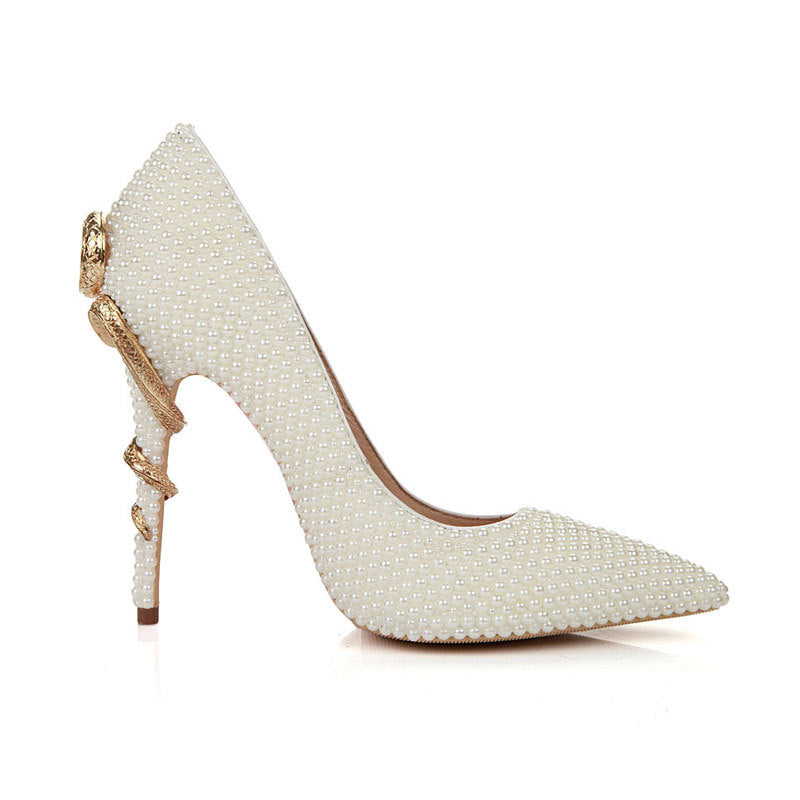 Tucomosi pearl embellished pointed toe pumps with elegant design perfect for weddings