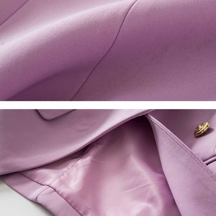 Women's Luxury Fitted Lavender Blazer Golden Lion Buttons Coat Jacket